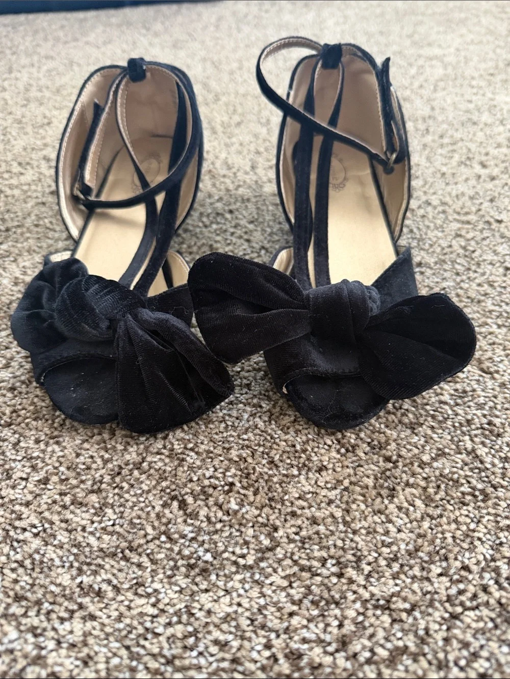 Joyfolie Black Velvet Bow Ankle-Strap Dress Shoes for Kids